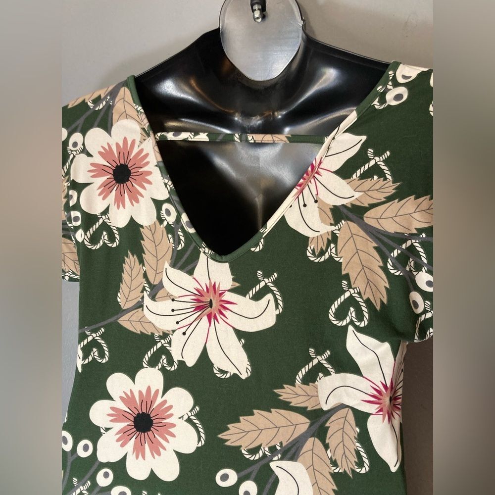 Green floral short sleeve Side Slit maxi Dress - Picture 5 of 5